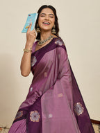 Vedant Vastram Soft Litchi Silk Banarasi Silk Jacquard Saree - Wine