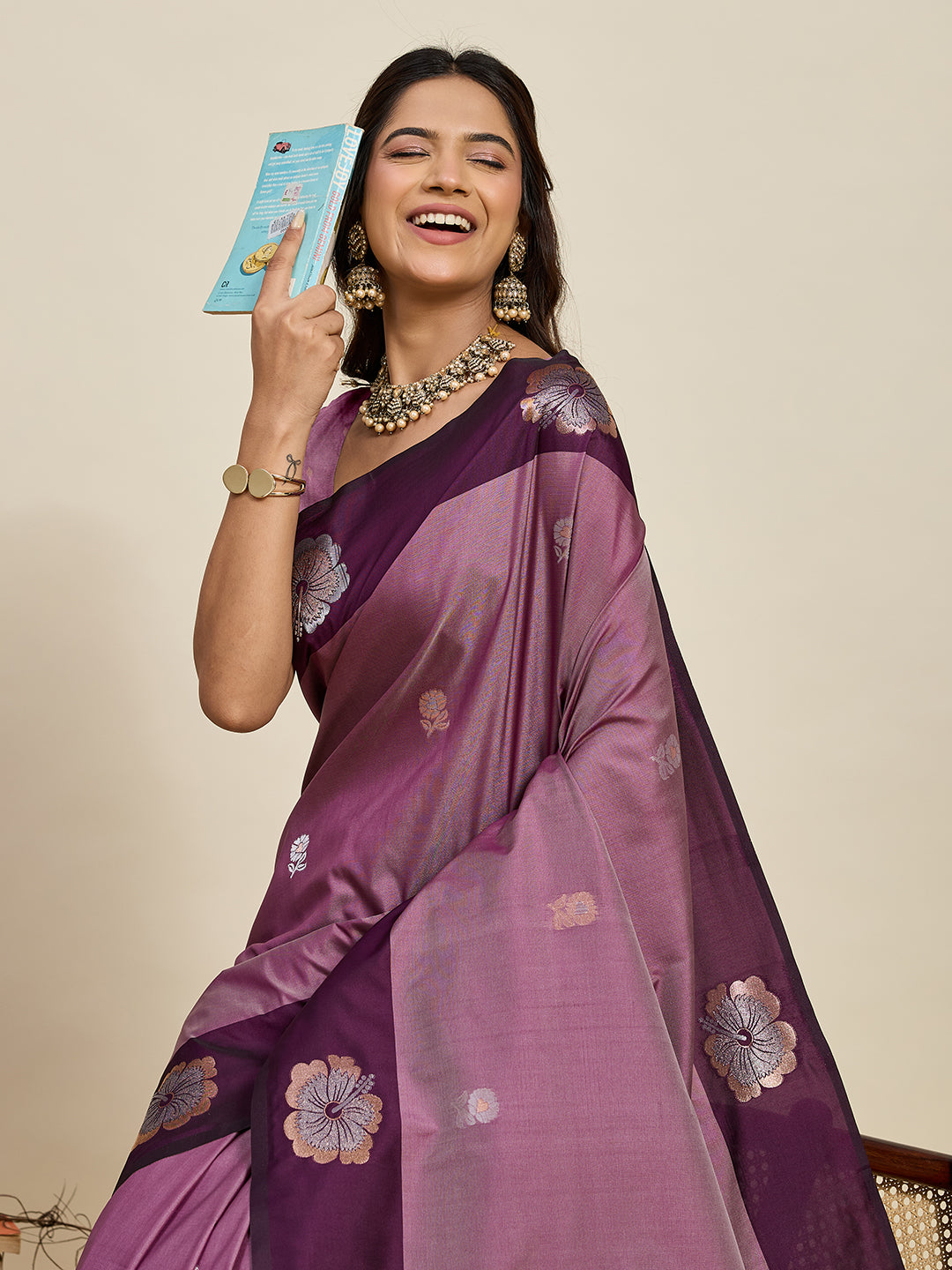 Vedant Vastram Soft Litchi Silk Banarasi Silk Jacquard Saree - Wine