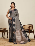 Vedant Vastram Soft Litchi Silk Banarasi Silk Jacquard Saree - Black