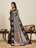 Vedant Vastram Soft Litchi Silk Banarasi Silk Jacquard Saree - Black