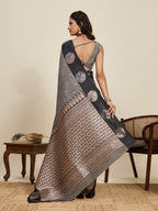 Vedant Vastram Soft Litchi Silk Banarasi Silk Jacquard Saree - Black