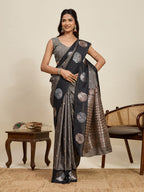 Vedant Vastram Soft Litchi Silk Banarasi Silk Jacquard Saree - Black