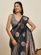 Vedant Vastram Soft Litchi Silk Banarasi Silk Jacquard Saree - Black