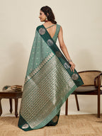 Vedant Vastram Soft Litchi Silk Banarasi Silk Jacquard Saree - Green