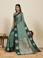 Vedant Vastram Soft Litchi Silk Banarasi Silk Jacquard Saree - Green