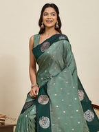 Vedant Vastram Soft Litchi Silk Banarasi Silk Jacquard Saree - Green