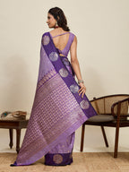 Vedant Vastram Soft Litchi Silk Banarasi Silk Jacquard Saree - Lavender