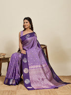 Vedant Vastram Soft Litchi Silk Banarasi Silk Jacquard Saree - Lavender