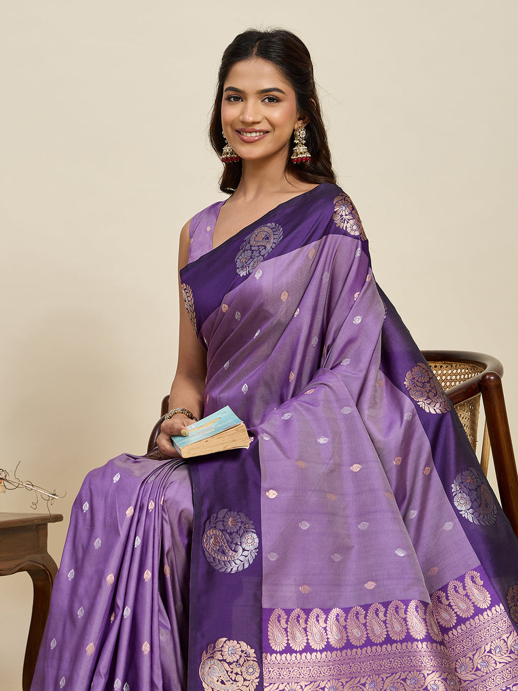 Vedant Vastram Soft Litchi Silk Banarasi Silk Jacquard Saree - Lavender
