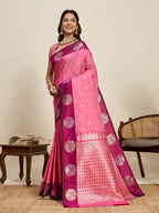 Vedant Vastram Soft Litchi Silk Banarasi Silk Jacquard Saree - Pink
