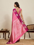 Vedant Vastram Soft Litchi Silk Banarasi Silk Jacquard Saree - Pink