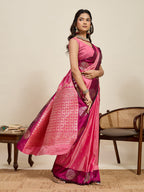 Vedant Vastram Soft Litchi Silk Banarasi Silk Jacquard Saree - Pink