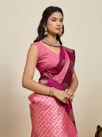 Vedant Vastram Soft Litchi Silk Banarasi Silk Jacquard Saree - Pink