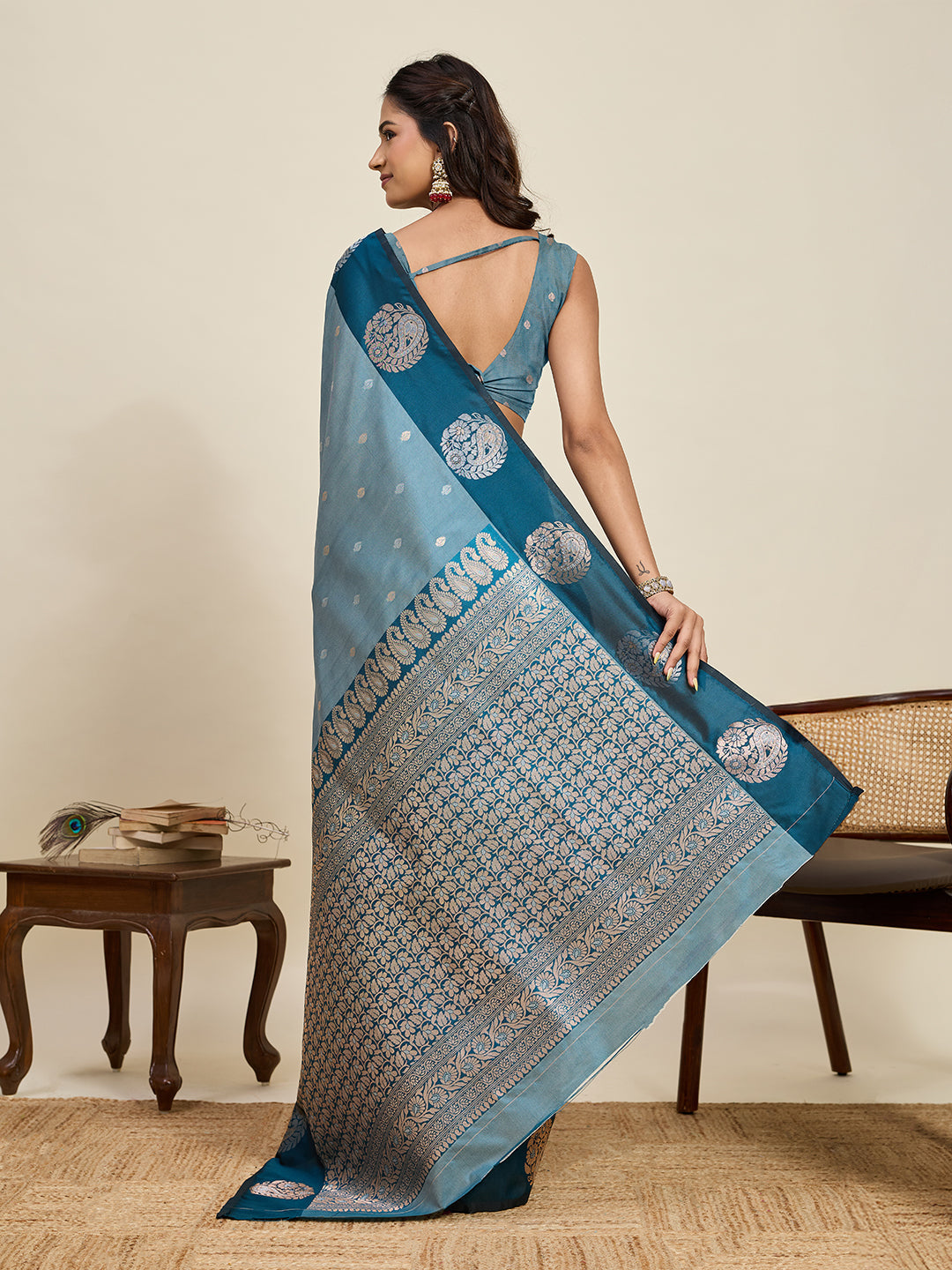 Vedant Vastram Soft Litchi Silk Banarasi Silk Jacquard Saree - Rama