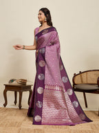 Vedant Vastram Soft Litchi Silk Banarasi Silk Jacquard Saree - Wine