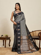 Vedant Vastram Soft Litchi Silk Banarasi Silk Jacquard Saree - Black