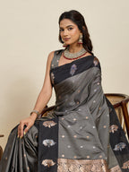 Vedant Vastram Soft Litchi Silk Banarasi Silk Jacquard Saree - Black