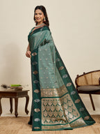 Vedant Vastram Soft Litchi Silk Banarasi Silk Jacquard Saree - Green