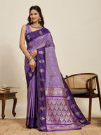 Vedant Vastram Soft Litchi Silk Banarasi Silk Jacquard Saree - Lavender