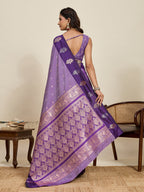Vedant Vastram Soft Litchi Silk Banarasi Silk Jacquard Saree - Lavender