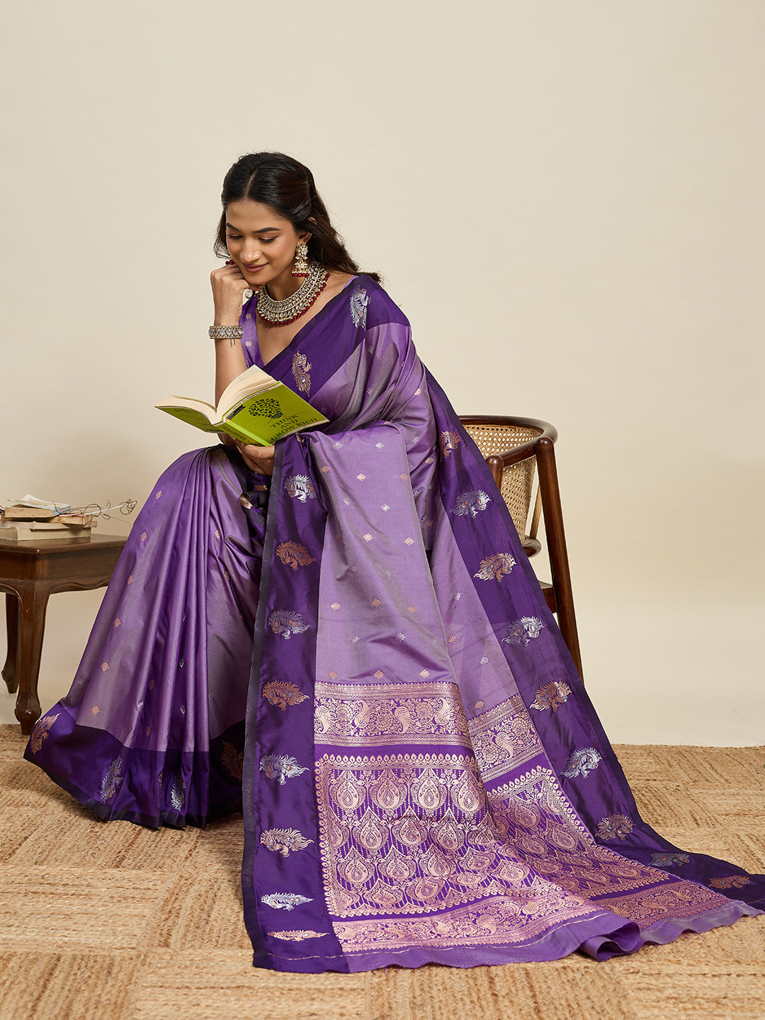 Vedant Vastram Soft Litchi Silk Banarasi Silk Jacquard Saree - Lavender