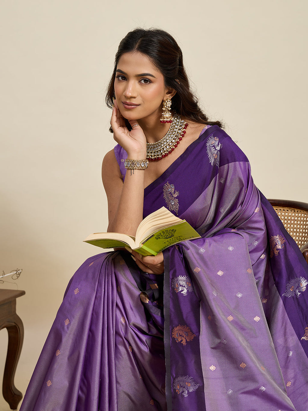 Vedant Vastram Soft Litchi Silk Banarasi Silk Jacquard Saree - Lavender