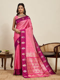 Vedant Vastram Soft Litchi Silk Banarasi Silk Jacquard Saree - Pink