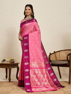 Vedant Vastram Soft Litchi Silk Banarasi Silk Jacquard Saree - Pink