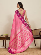 Vedant Vastram Soft Litchi Silk Banarasi Silk Jacquard Saree - Pink