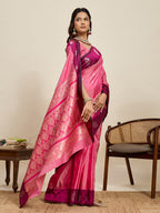 Vedant Vastram Soft Litchi Silk Banarasi Silk Jacquard Saree - Pink