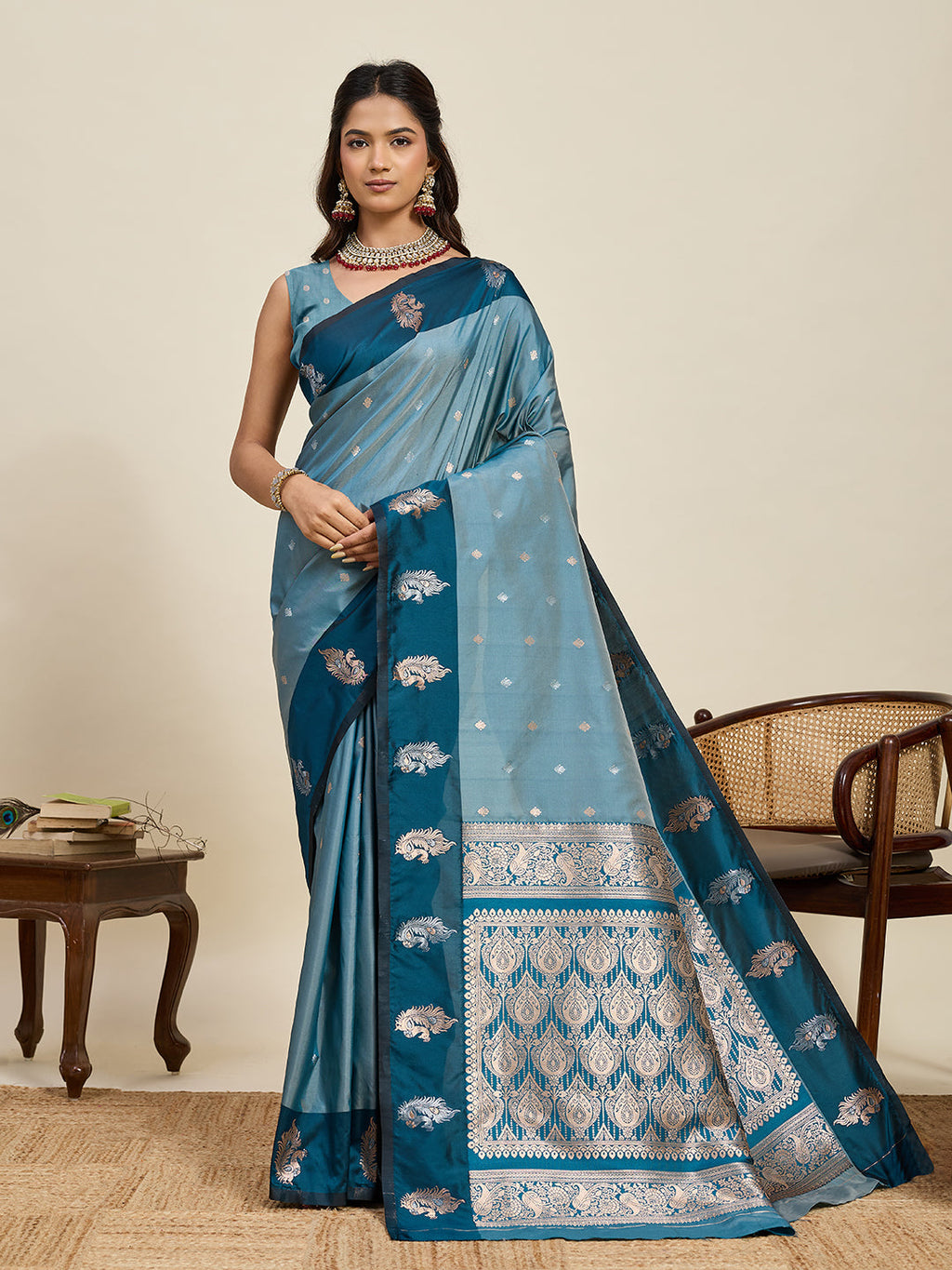 Vedant Vastram Soft Litchi Silk Banarasi Silk Jacquard Saree - Rama