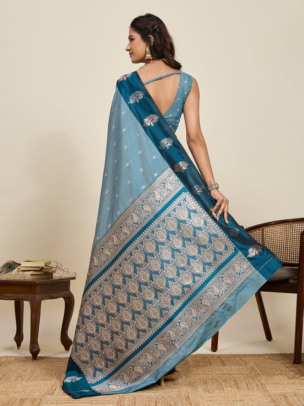 Vedant Vastram Soft Litchi Silk Banarasi Silk Jacquard Saree - Rama