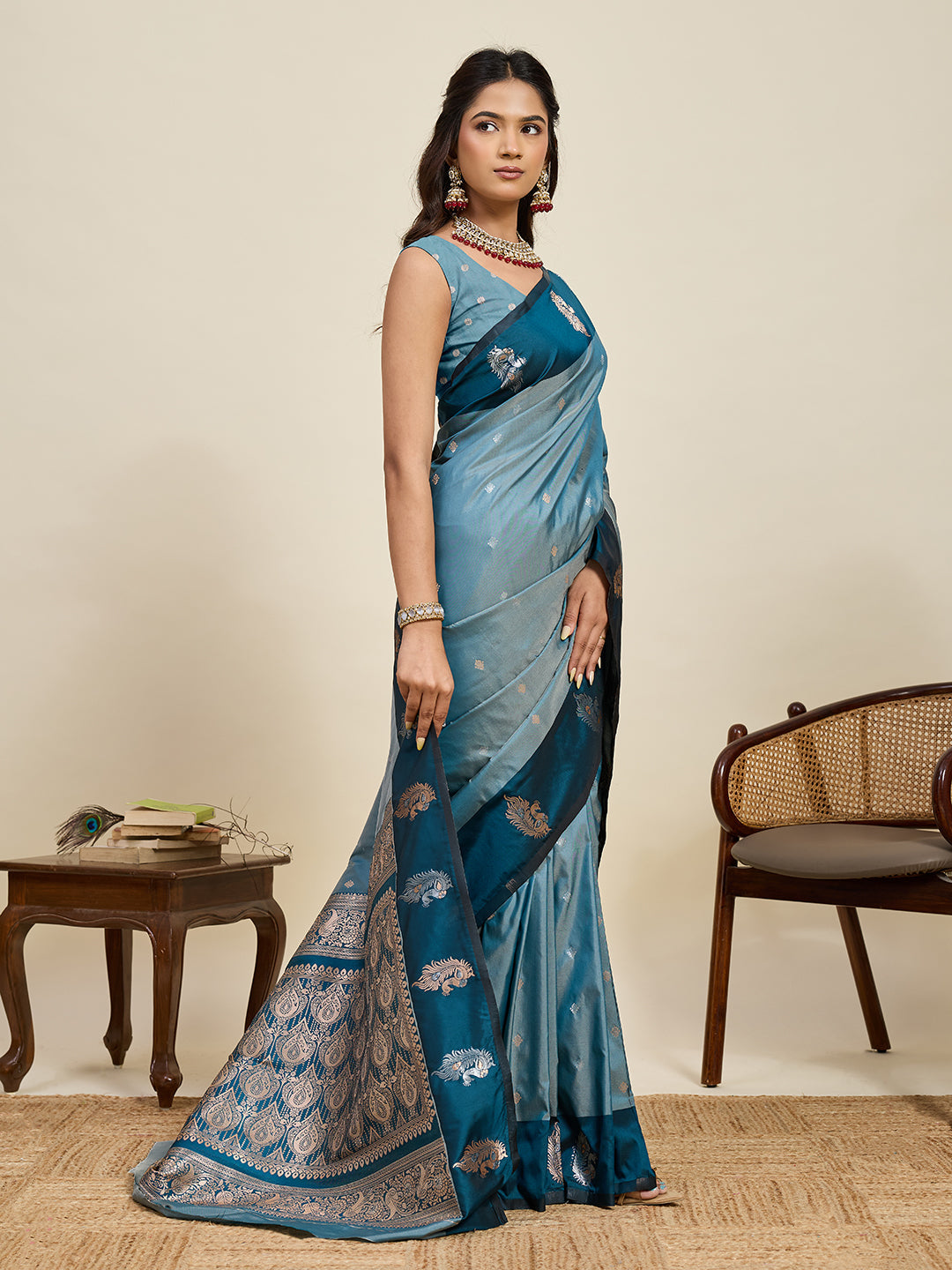 Vedant Vastram Soft Litchi Silk Banarasi Silk Jacquard Saree - Rama