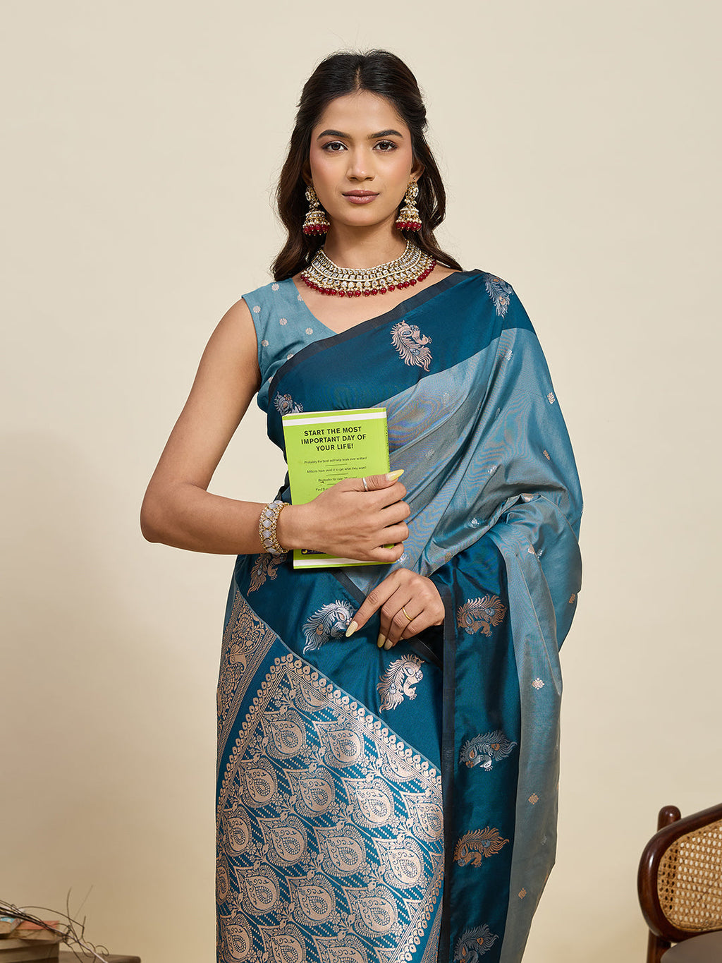 Vedant Vastram Soft Litchi Silk Banarasi Silk Jacquard Saree - Rama