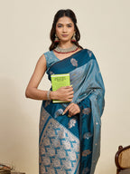Vedant Vastram Soft Litchi Silk Banarasi Silk Jacquard Saree - Rama