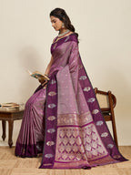 Vedant Vastram Soft Litchi Silk Banarasi Silk Jacquard Saree - Wine