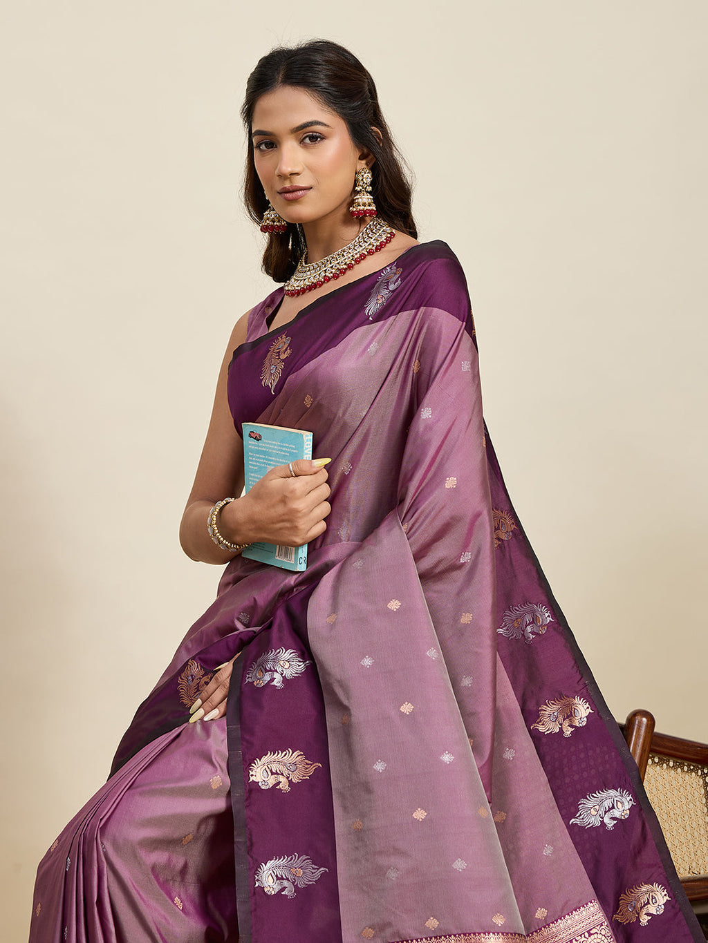 Vedant Vastram Soft Litchi Silk Banarasi Silk Jacquard Saree - Wine