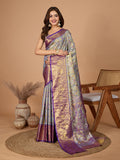 Vedant Vastram Soft Litchi Silk Kanjeevaram Silk Jacquard Saree - Lavender