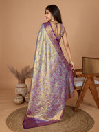 Vedant Vastram Soft Litchi Silk Kanjeevaram Silk Jacquard Saree - Lavender