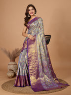 Vedant Vastram Soft Litchi Silk Kanjeevaram Silk Jacquard Saree - Lavender