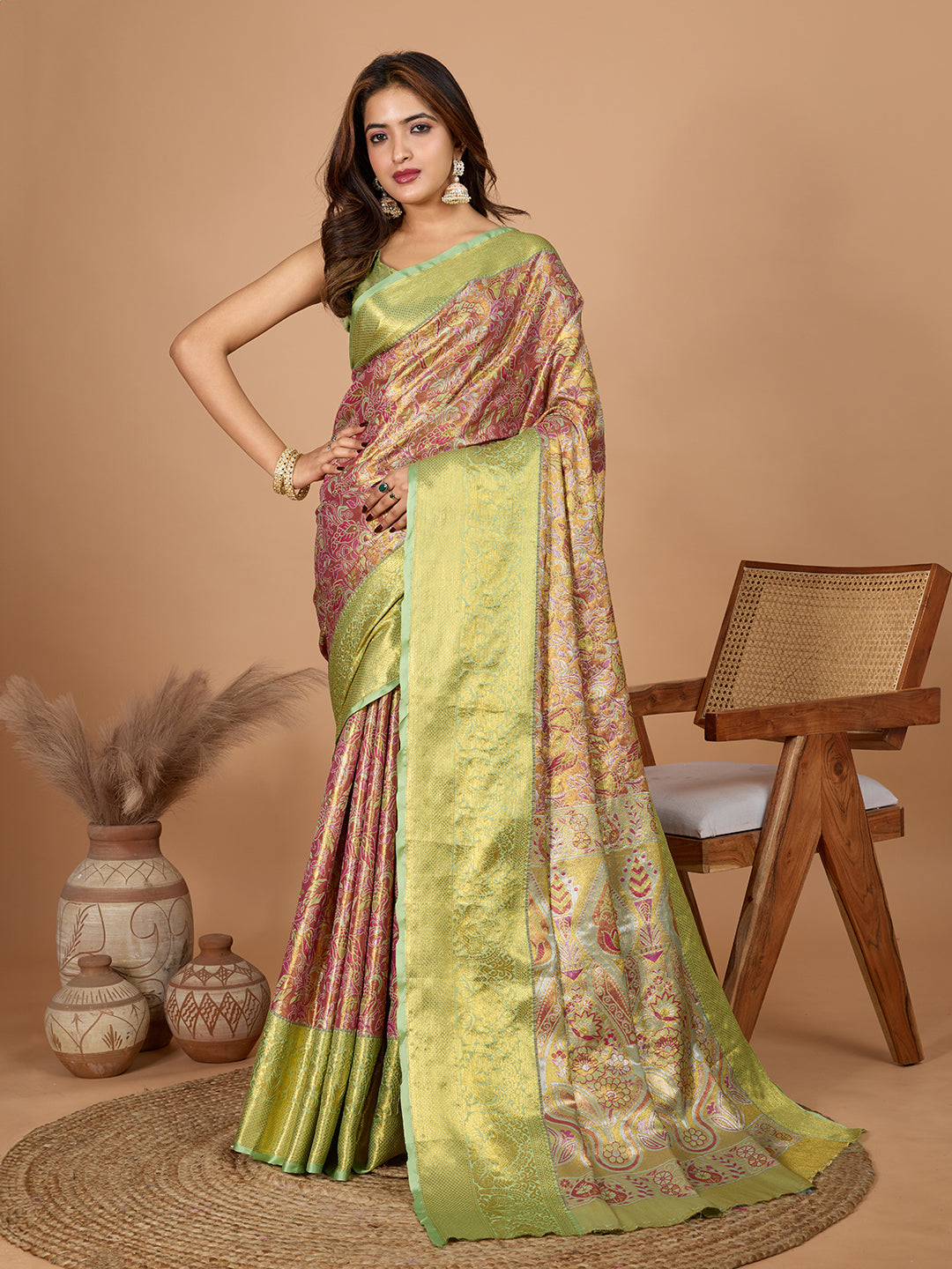 Vedant Vastram Soft Litchi Silk Kanjeevaram Silk Jacquard Saree - Magenta - Distacart