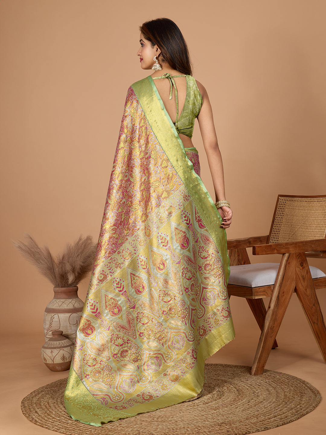 Vedant Vastram Soft Litchi Silk Kanjeevaram Silk Jacquard Saree - Magenta - Distacart