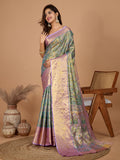 Vedant Vastram Soft Litchi Silk Kanjeevaram Silk Jacquard Saree - Rama