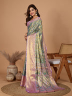 Vedant Vastram Soft Litchi Silk Kanjeevaram Silk Jacquard Saree - Rama