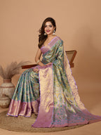 Vedant Vastram Soft Litchi Silk Kanjeevaram Silk Jacquard Saree - Rama