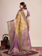 Vedant Vastram Soft Litchi Silk Kanjeevaram Silk Saree - Cream - Distacart