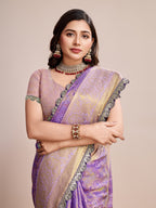 Vedant Vastram Soft Litchi Silk Kanjeevaram Silk Saree - Lavender - Distacart
