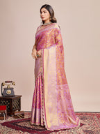 Vedant Vastram Soft Litchi Silk Kanjeevaram Silk Saree - Pink - Distacart