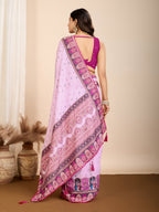 Vedant Vastram Maslin Cotton Digital Printed & Embroidered Work Saree - Baby Pink - Distacart