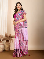 Vedant Vastram Maslin Cotton Digital Printed & Embroidered Work Saree - Baby Pink - Distacart